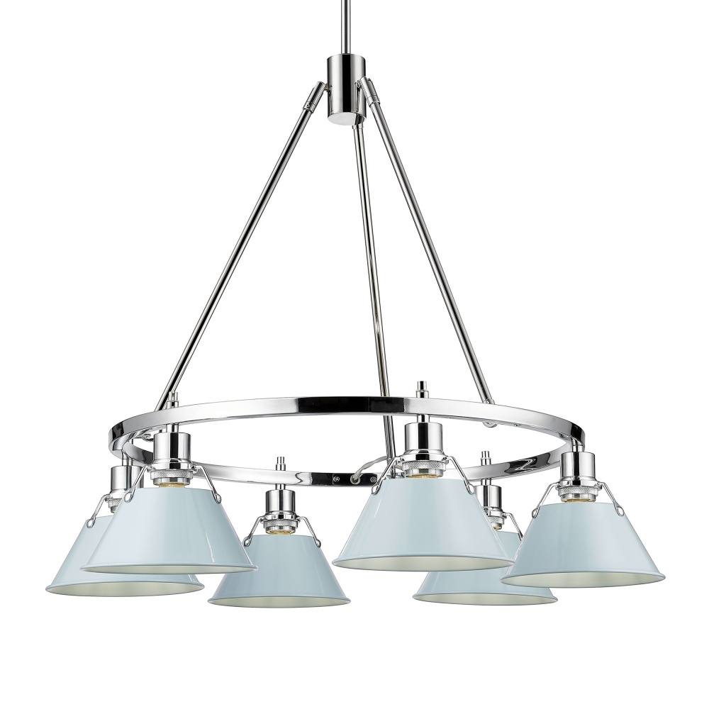 Yep by Golden Lighting Orwell 6-light Chandelier in Chrome and Dusky Blue shade